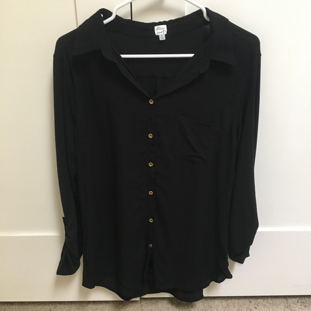 Black Collared Long Sleeve Button Down Top